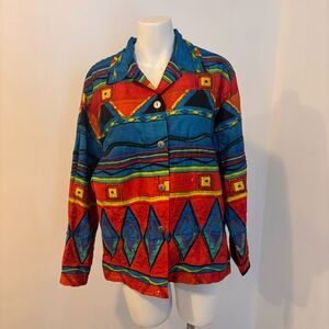 Vintage Chico's Design Silk Colorful size Large Quirky Artsy Art to Wear Jacket